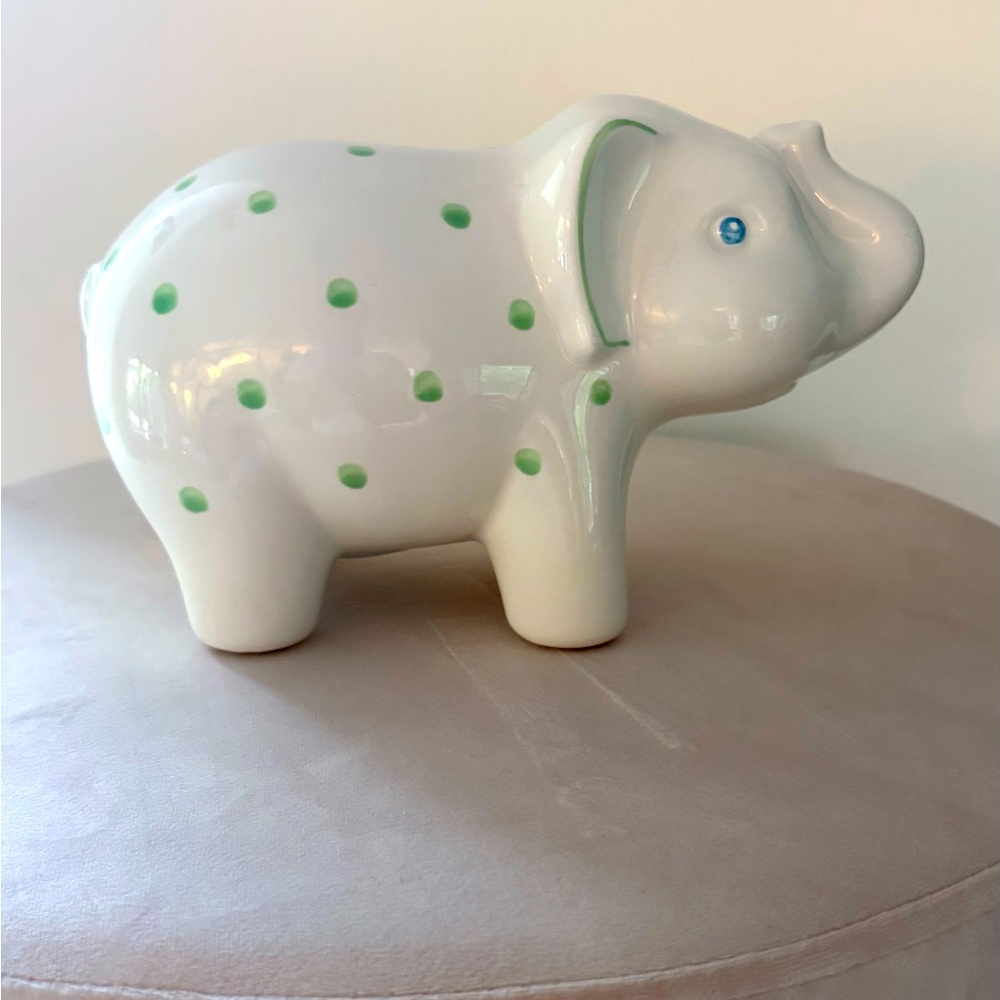 Tiffany & Co. White Elephant Sculpture with Green Dots